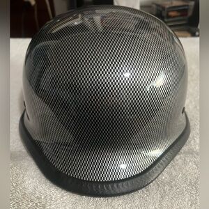 Carbon Fiber Pattern Men'’s German Style Motorcyclr Half Helmet, Size XL , New